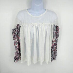 Baea Drop Shoulder Small White & Floral Patterned Top NWT $88